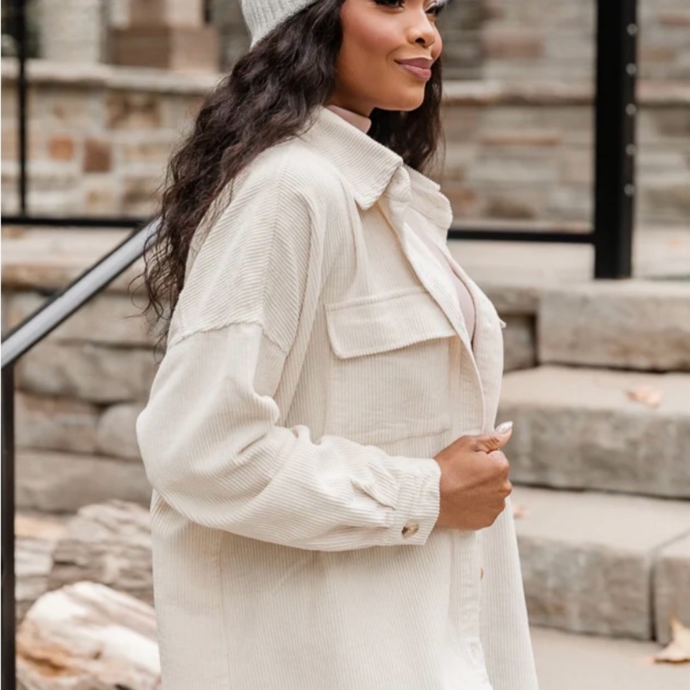 Ashley By 26 International Ivory Corduroy Shacket.